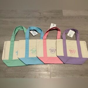 Trader Joe's Pastel Mini Canvas Tote Bags 2025 LIMITED EDITION NWT LOT OF 4